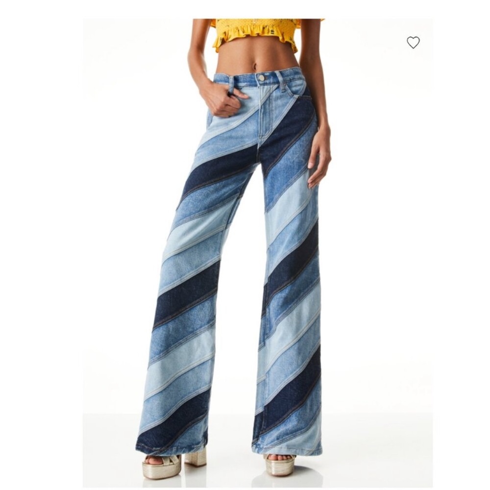 Alice + Olivia Diagonal Stripe Flare Jeans - Picture 3 of 5